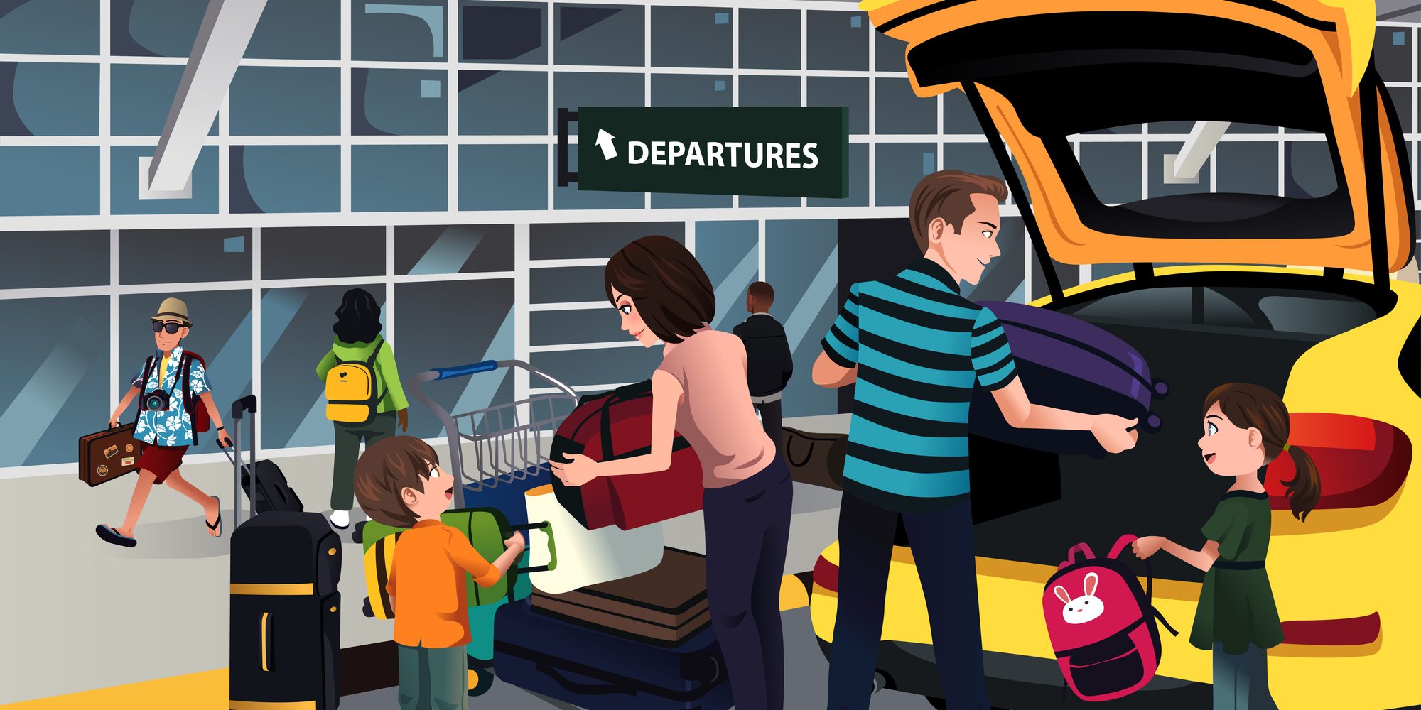 Family traveler outside the airport