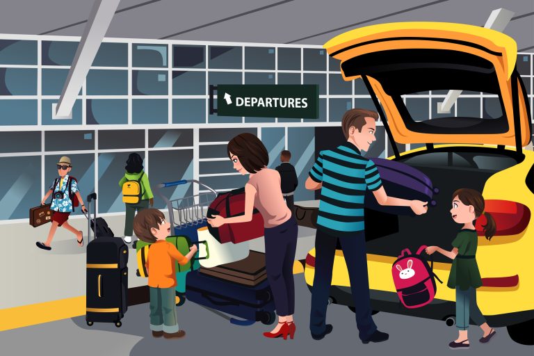 Family traveler outside the airport