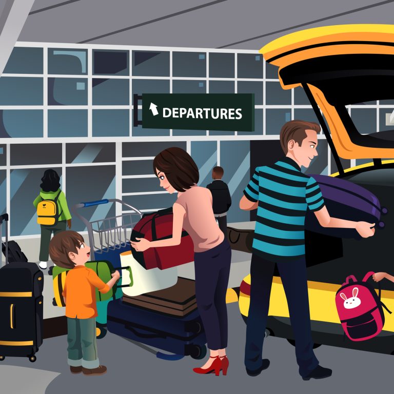 Family traveler outside the airport