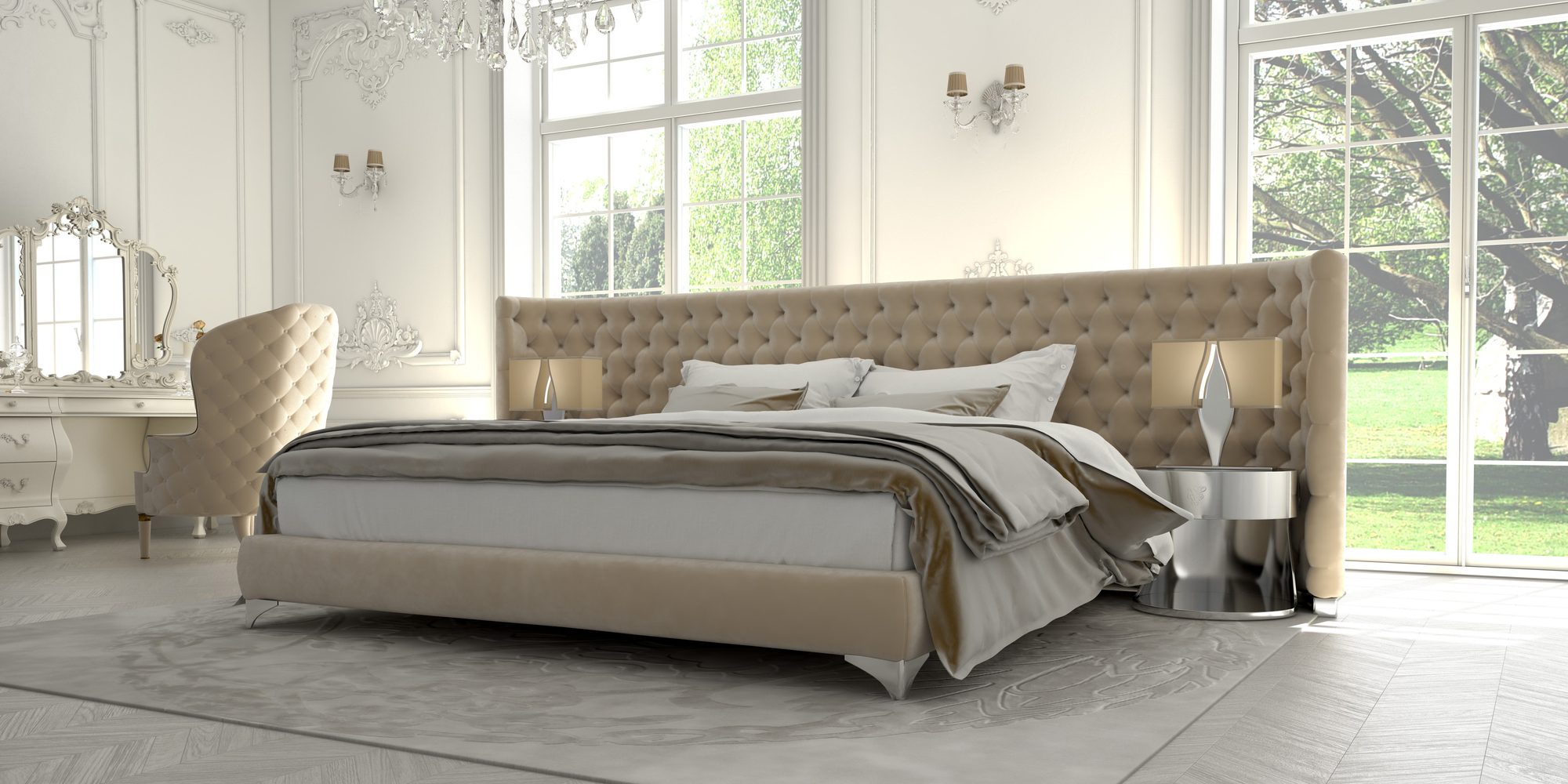 Interior of a classic style bedroom in luxury villa. 3d rendering